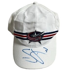 COLUMBUS BLUE JACKETS WHITE BASEBALL HAT WITH SETH JONES AUTOGRAPH